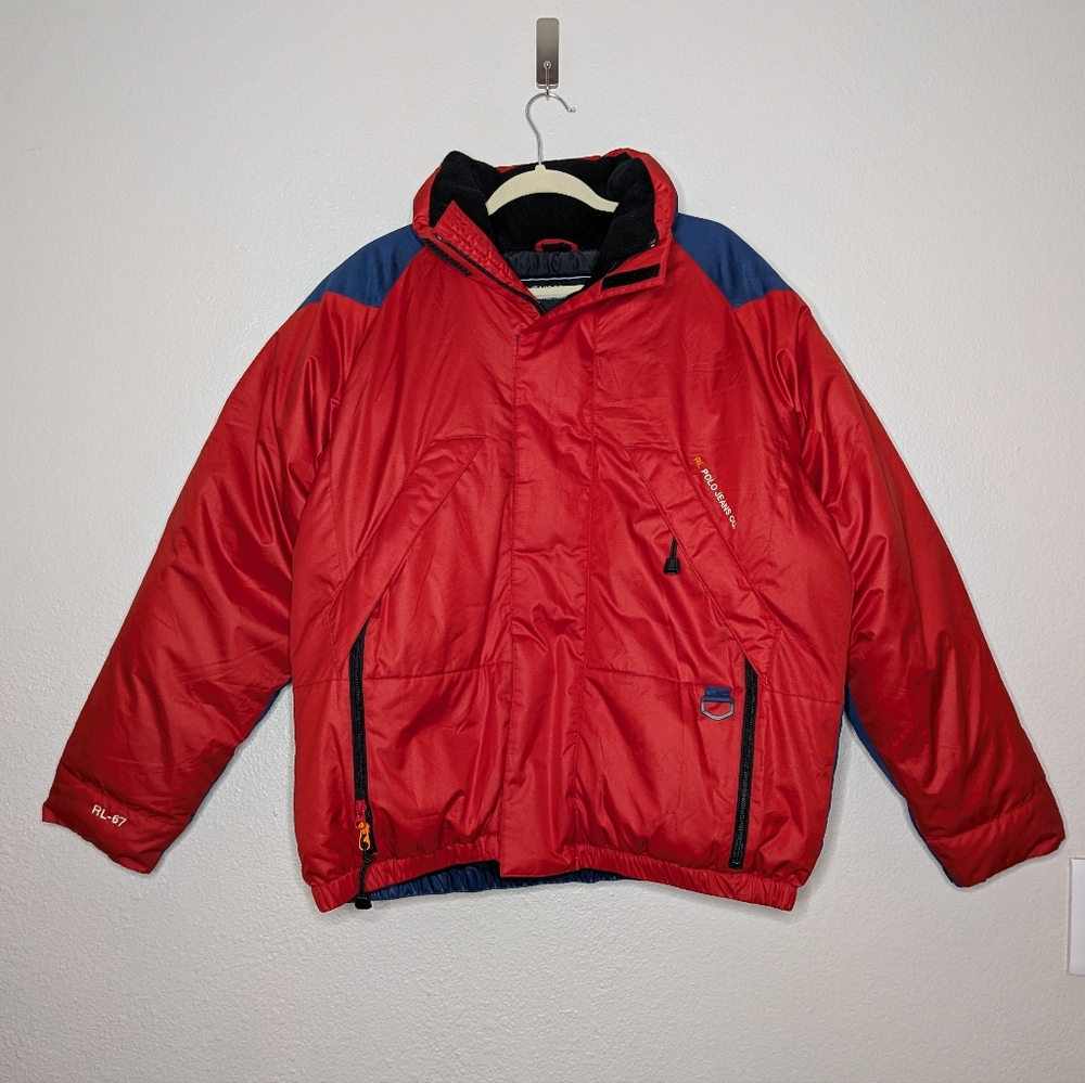 Polo Ralph Lauren Mens Red Blue Down Insulated Winter Gorpcore Puffer Jacket M
